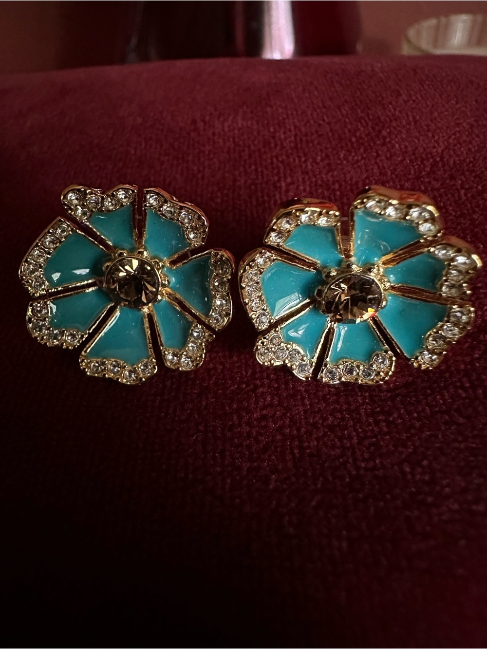 Vintage Kate Spade Gold-Plated Turquoise Flower Stud Earrings Never Use